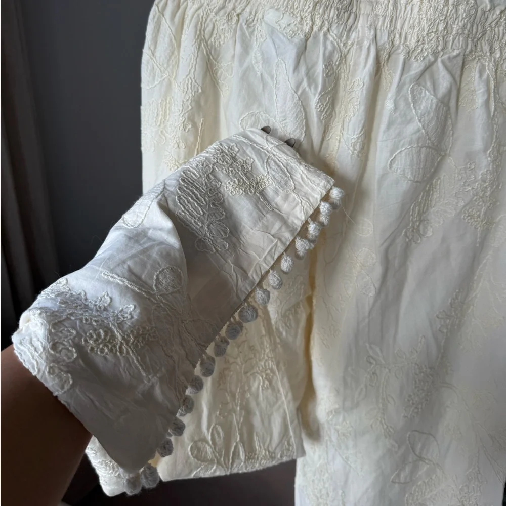 H&M Embroidered Drawstring Pants, Cream, Size M - Picture 3 of 7